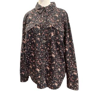 Sanctuary L Black Floral Corduroy Shacket Snap Jacket Utility